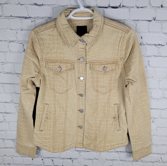 LIVERPOOL | stretch denim animal giraffe print button-up jean jacket - Picture 2 of 10